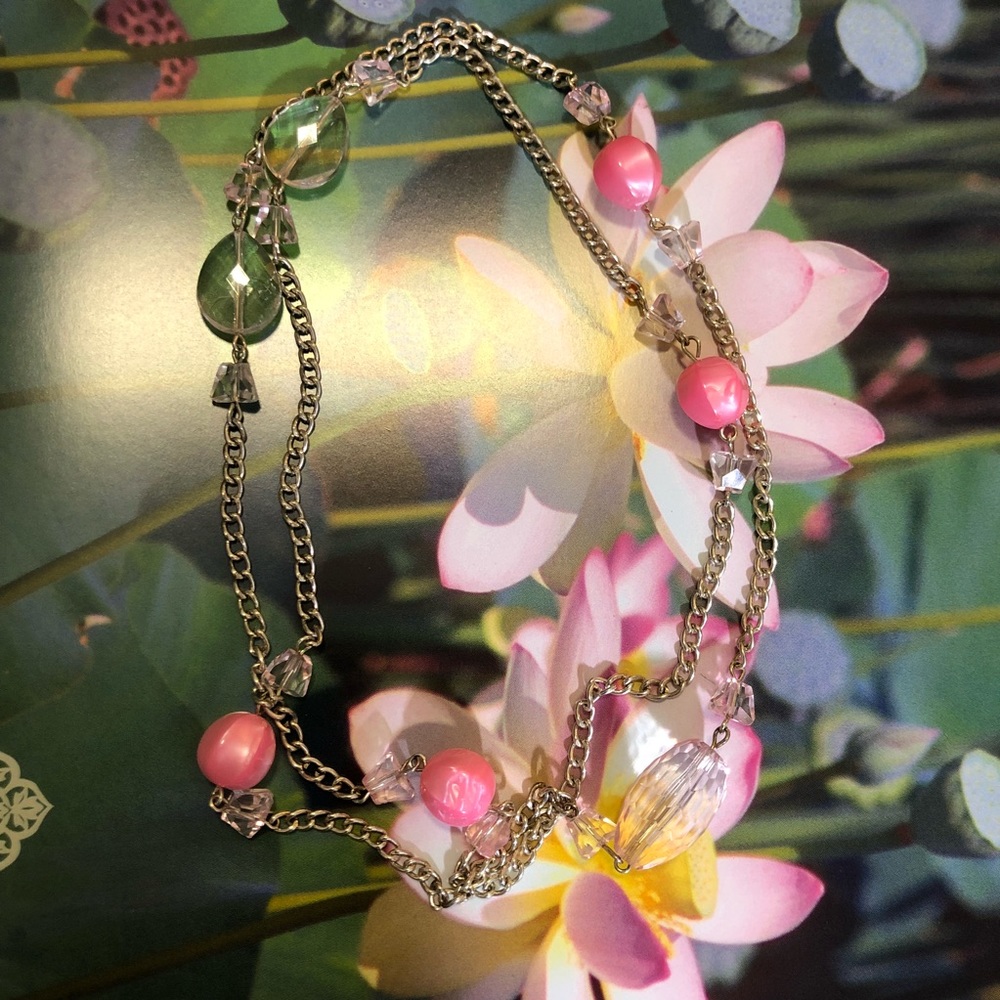 Silver & Clear Pink Bead Necklace